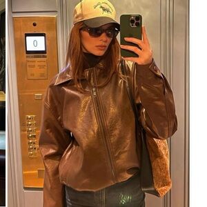 Falco Brown Leather Bomber Jacket